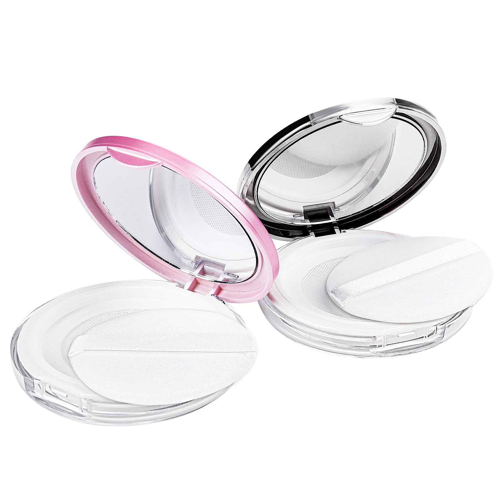 CVNRCLP 2 Pack Refillable Empty Loose Powder Containers with Mirror and Powder Puff – Portable Compact Case for Women & Girls – Ideal for Travel & Makeup Touch-Ups