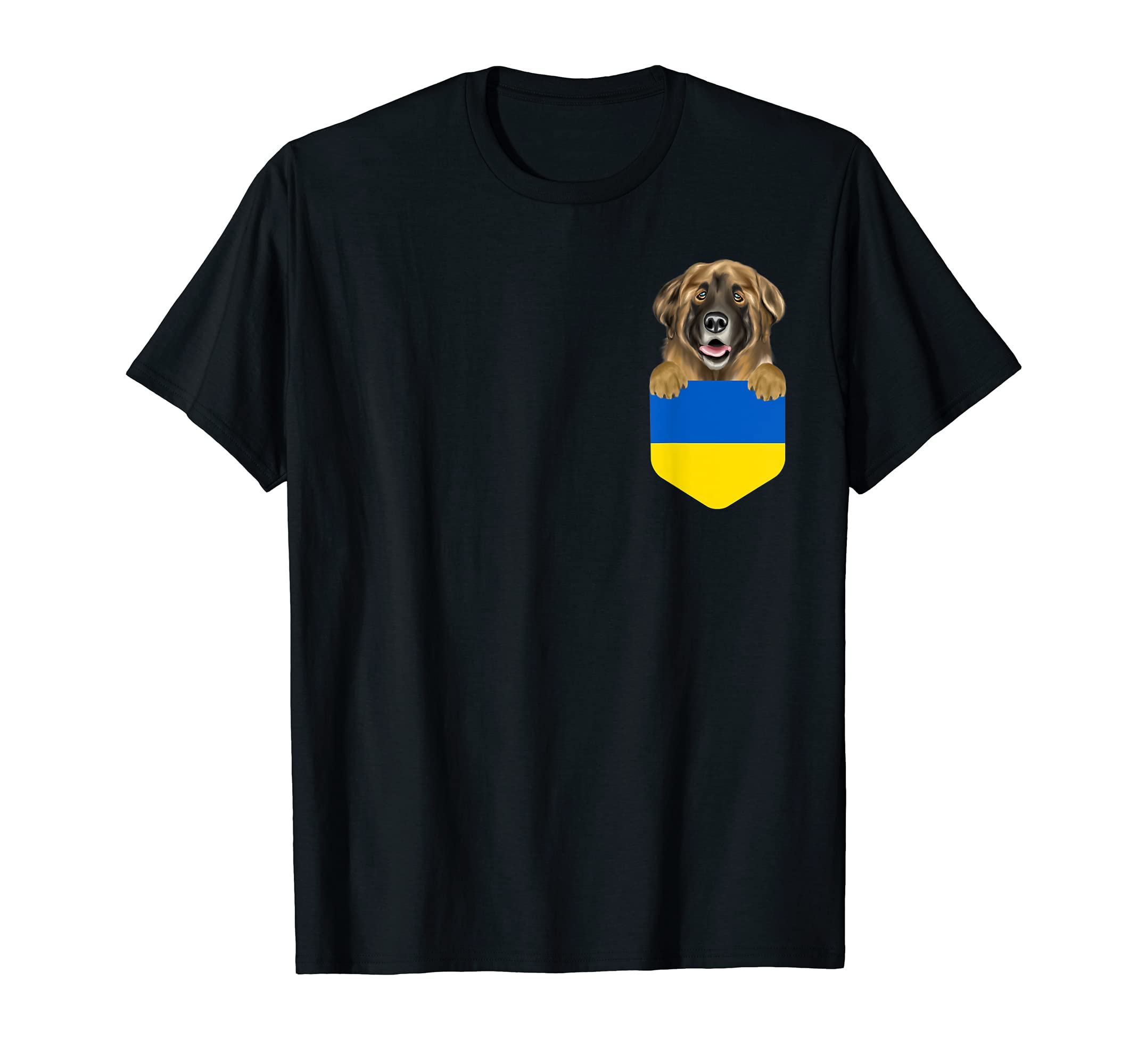 Ukraine Flag Leonberger Dog In Pocket T-Shirt