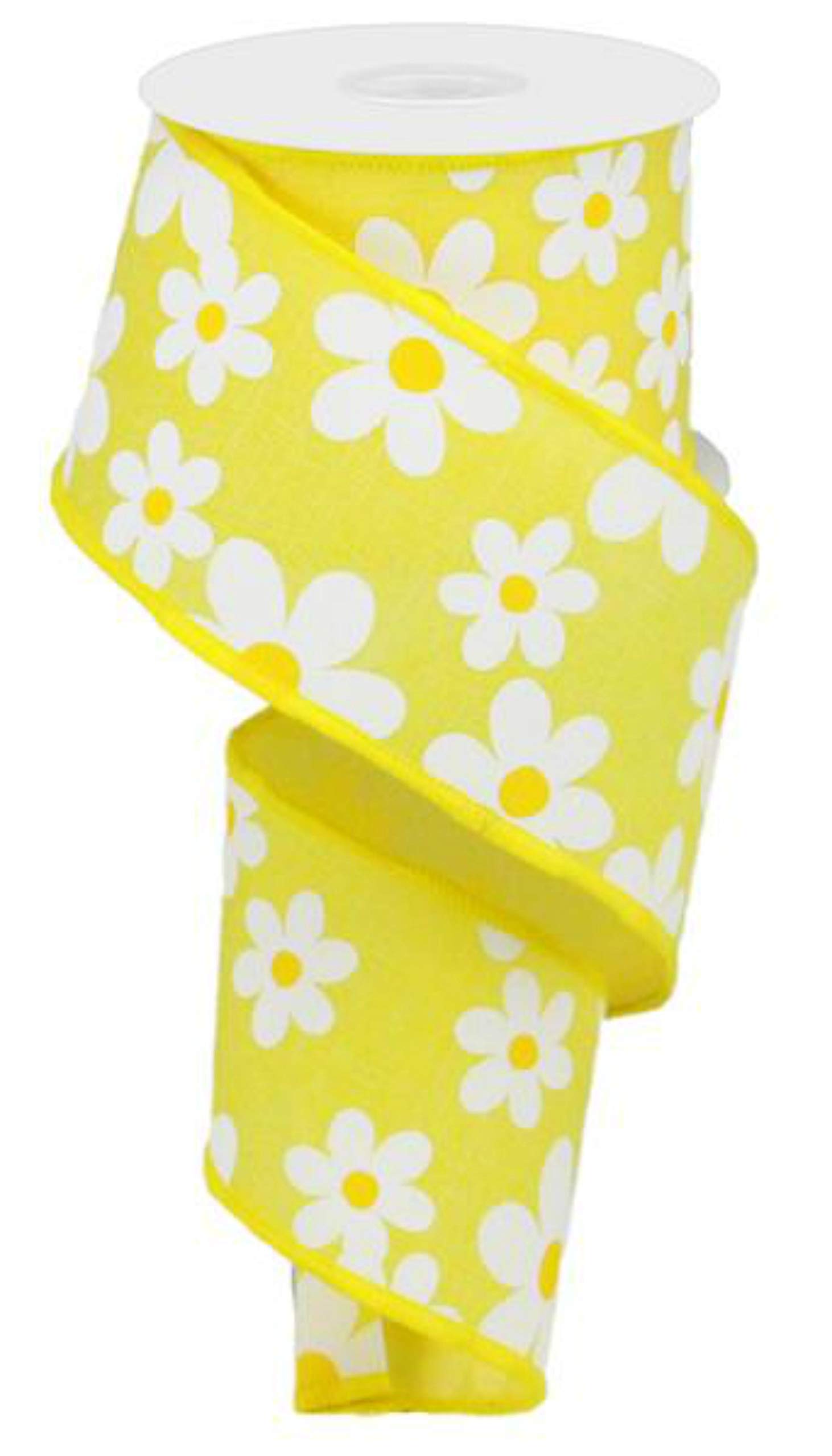 Daisy Wired Ribbon, Yellow White, Craft Supply to Make Wreath & Bow, 2.5 Inches x 10 Yard, Spring, Summer, Flower, Mother, Easter RG0193529