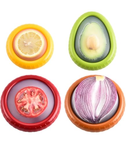 Nuogo Lot De 4 Boîtes De Rangement En Silicone Anti-oxydation Pour Capsules De Tomates Et Légumes Réutilisables Pour Réfrigérateur, Ail, Citron, Pommes De Terre (rouge, Blanc, Orange, 14 X 14 X 4,6