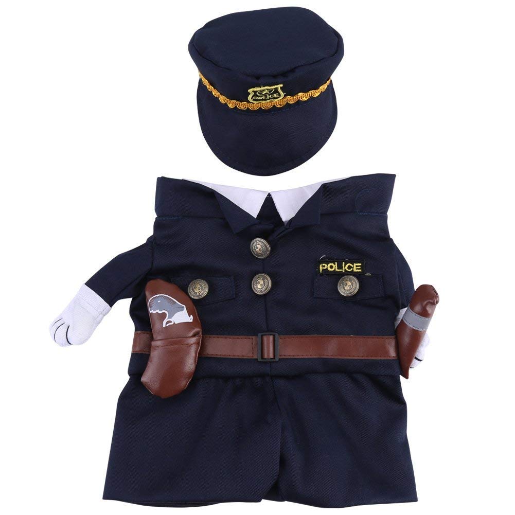 Policeman Costume Outfits with Hat Pet Dog Cat Halloween Costumes The police for Party Christmas Special Events Costume Uniform with Hat Funny Pet (S)