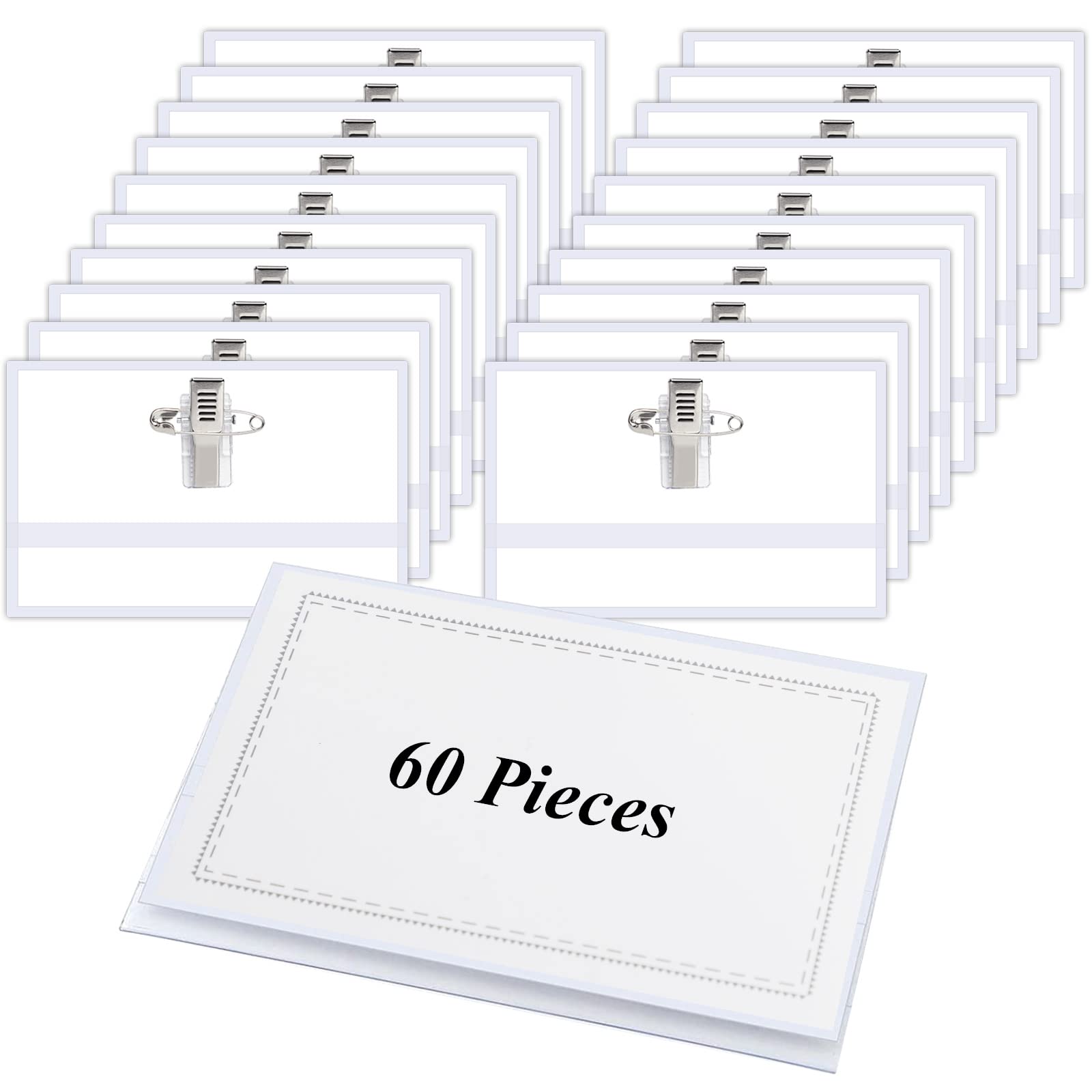Jogoico Name Badges with Clip and Pin, 60PCS Name Tag 9 x 5.6 cm Name Badge Holder Plastic ID Name Badge Clear Badges Horizontal ID Card Holders for Office School Conference