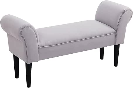 HOMCOM Taburete Pie de Cama Banqueta con Brazos Tapizada Tipo Banco de