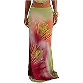 MakeMeChic Women's Summer Beach Maxi Skirt Y2k Floral Boho Flowy Long Skirt