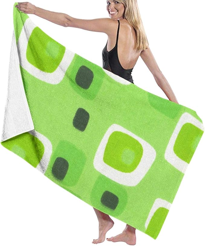 Beach Towel Green Square Pattern Unisex Microfiber Quick