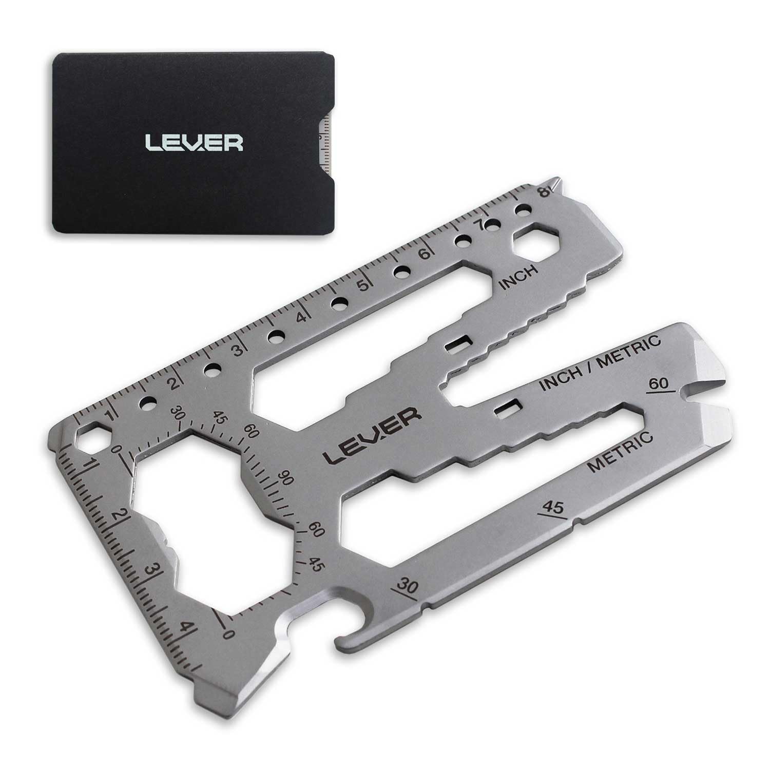 Lever Gear Toolcard Pro - 40 in 1 Credit Card Multitool. Sleek Minimalist Stainless Steel Wallet Card - Silver