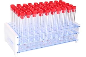 BIPEE 50 Tube - 13x100mm Clear Plastic Test Tube Set with Caps and Rack