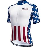 Lo.gas USA Cycling Jersey Men Short Sleeve Bike Biking Shirts American Flag Road Bicycle Clothing Full Zip with Pockets