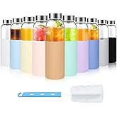 Luxfuel 18 oz Glass Bottles with Lids and Silicone Sleeve, Reusable Glass Juice Bottles with Stainless Steel Cap for Juicing, Refrigerator,100% Leak Proof, BPA Free,Glass Water Bottles Set of 10