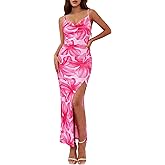 BTFBM Summer Dresses for Women 2026 Bodycon Spaghetti Strap Floral High Split Maxi Cocktail Wedding Guest Dress