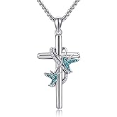 MONGAS Hummingbird Necklace Sterling Silver Cross Pendant Hummingbird Necklaces Turquoise Humming Bird Jewelry Gifts for Women