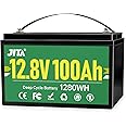 JITA 12V 100Ah LiFePO4 Battery 12.8V Lithium Battery, Built-in 100Amp BMS, 20000+ Deep Cycle,1280W Power Output for Trolling Motor,RV, Solar Power System, Marine, Home Energy Storage and Off Grid