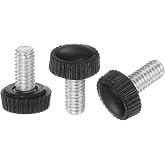 uxcell 20pcs M6 x 12mm Metric Male Thread Knurled Knobs, Thumb Screw Clamping Knobs Grip Plastic Handle Hand Knobs with Threaded Stud, Black