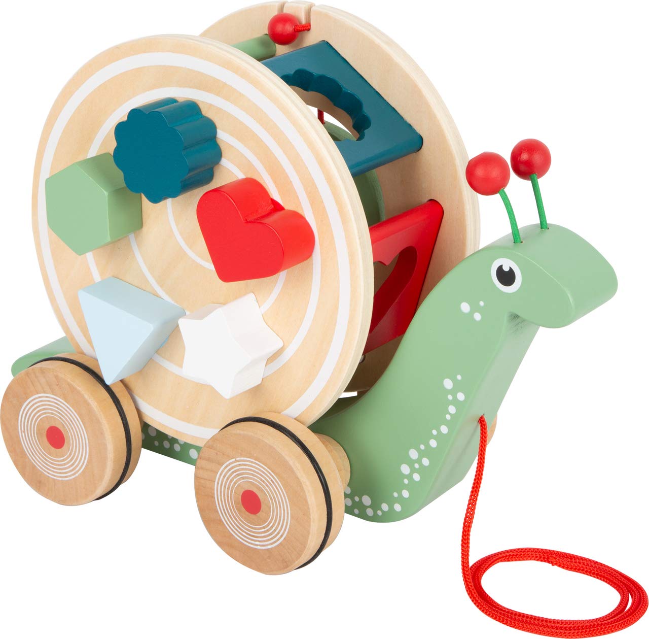 Small Foot 11734 Pull-Along Snail made of wood, motor activity toy for learning to walk, for kids aged 12+ months