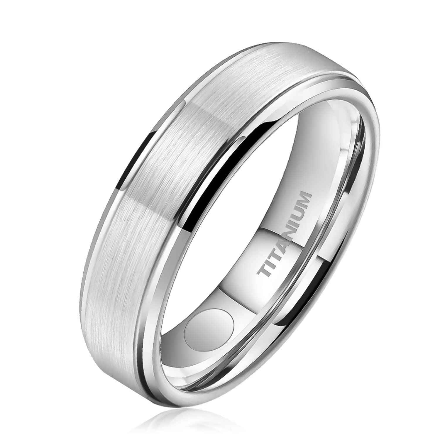 JEROOT Titanium Magnetic Rings for Men Women, Step Edge Sleek Design Magnetic Rings 2 Strong Magnets with Jewelry Gift Box Silver 5mm V 1/2(3500 Gauss)