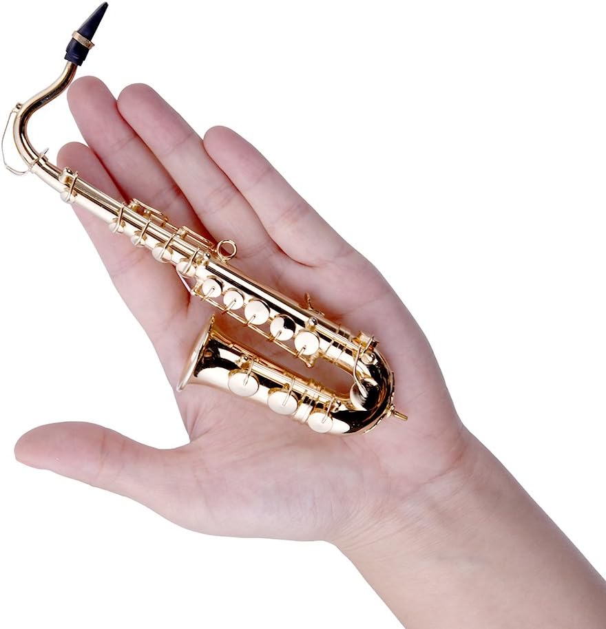 Mini Saxophone Miniature Copper Musical Instruments Collection Decorative Ornaments/Gift with Case Holder