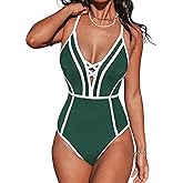 CUPSHE Women's One Piece Swimsuit Plunging V Neck Bathing Suit Crisscross Back Tie Slimming Color Block