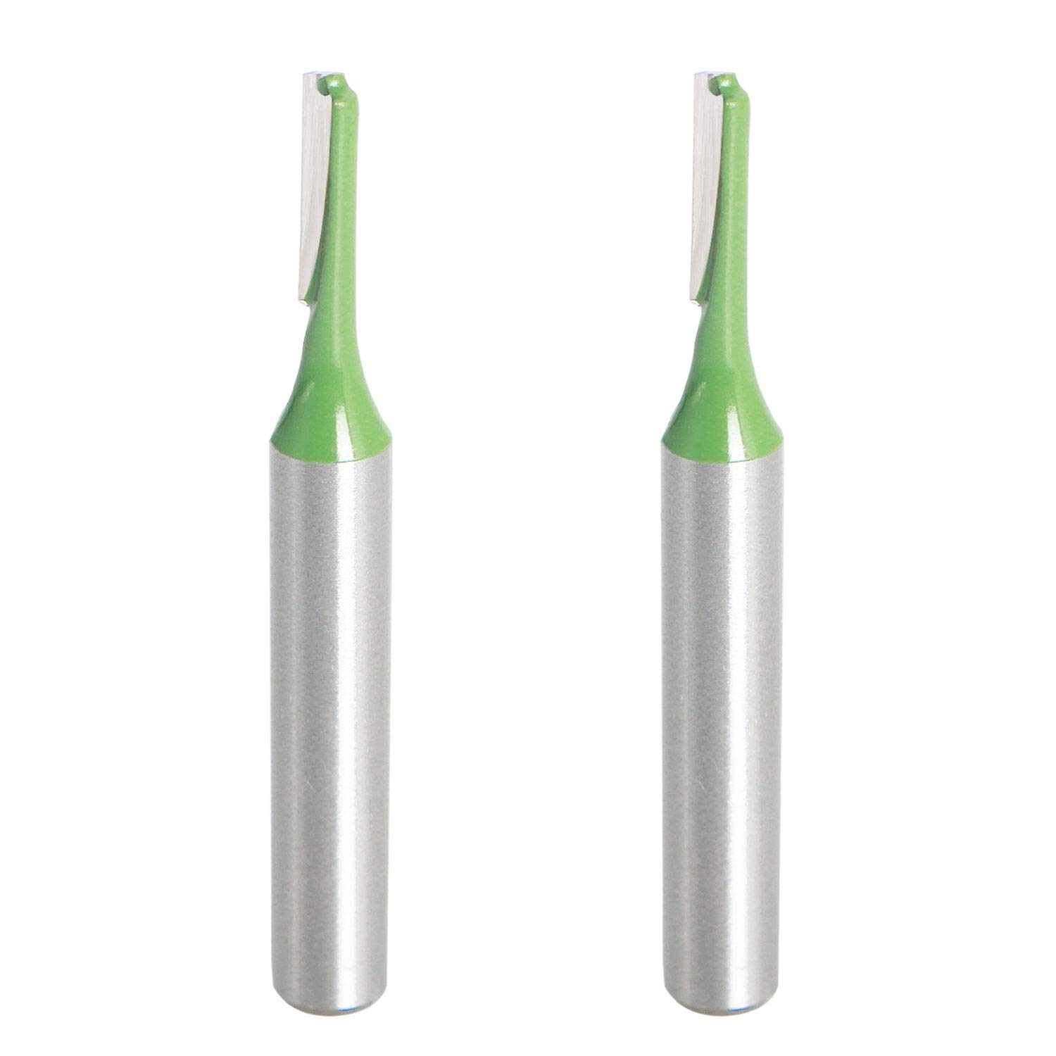 Aopin Router Bit 1/8" Cutting Dia 6mm Shank Dia Double Flute Straight Bit Carbide for Woodworking Milling Cutter Tool, Green, Silver, 2Pcs