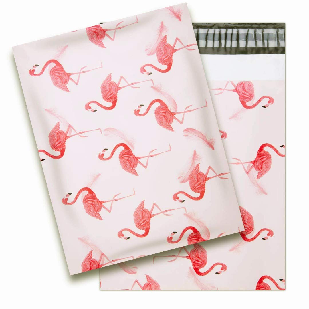 100 Mailer Bag Mailing Postal Bags for Packaging Shipping Printed Poly Envelopes(12.5'' x 16'',Flamingo Pink)