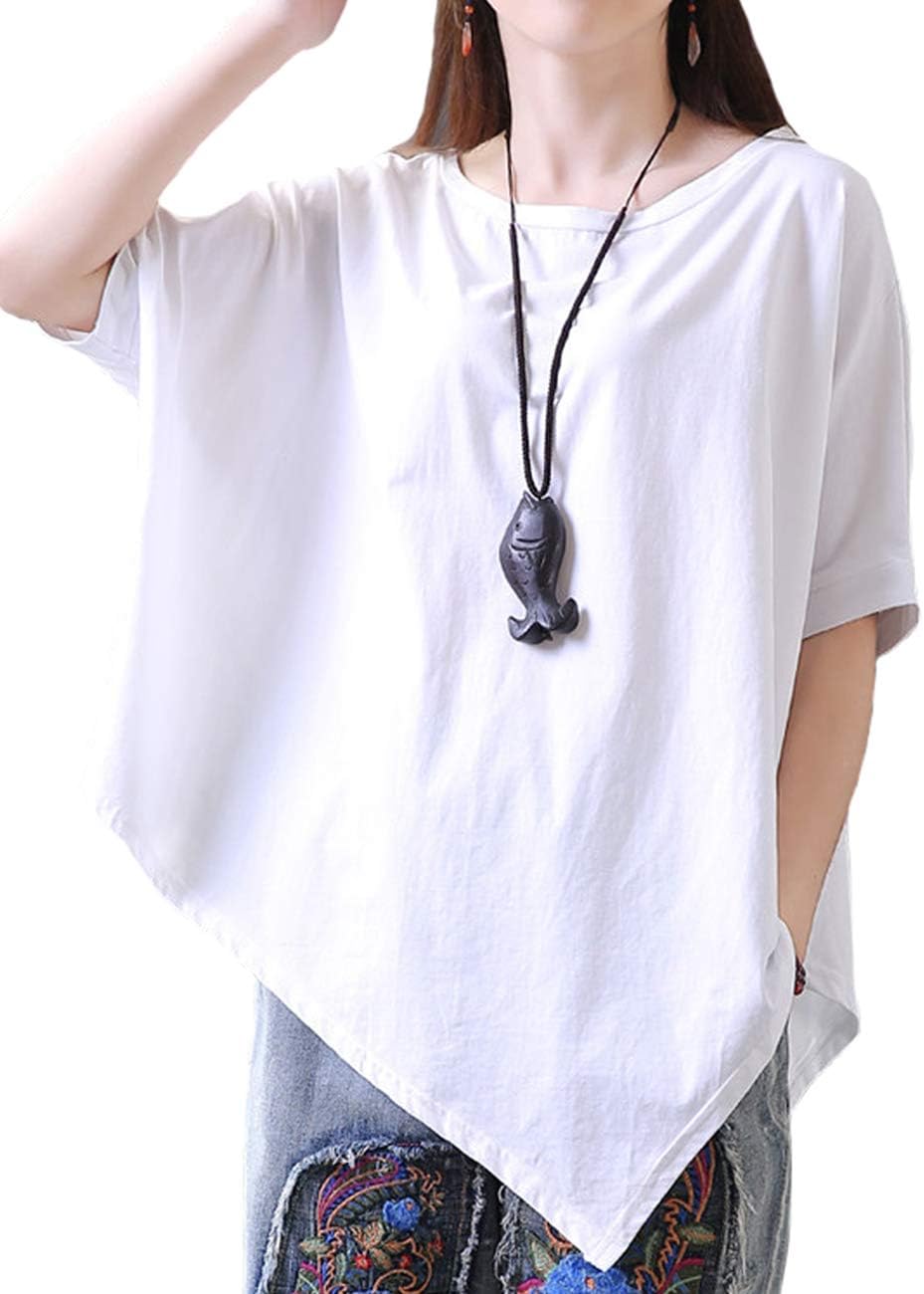 Women's Solid Asymmetry Cotton Casual Pullover Shirt
