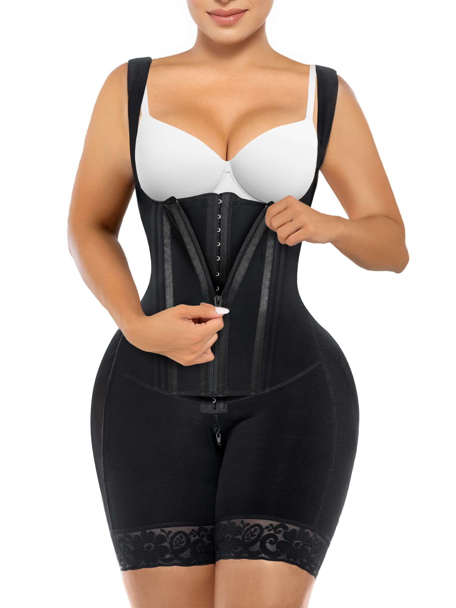 Photo 1 of SHAPERX Fajas Colombianas Shapewear for Women Tummy Control Body Shaper Postpartum Butt Lifter with Zipper and Hooks,SZ7307-Black-XL