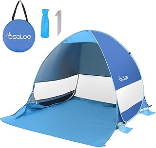 Osaloe Strandmuschel, UV Schutz 50+ Pop Up Strandzelt für 1-3 Personen, Tragbares Campingzelt zum Wandern, Picknicken, Angeln, Garten- und Outdoor-Aktivitäten (Blau)