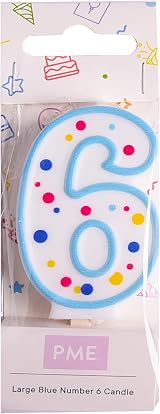 PME Blue Number 6 Candle 63mm with Polka Pots Cake Topper view 2