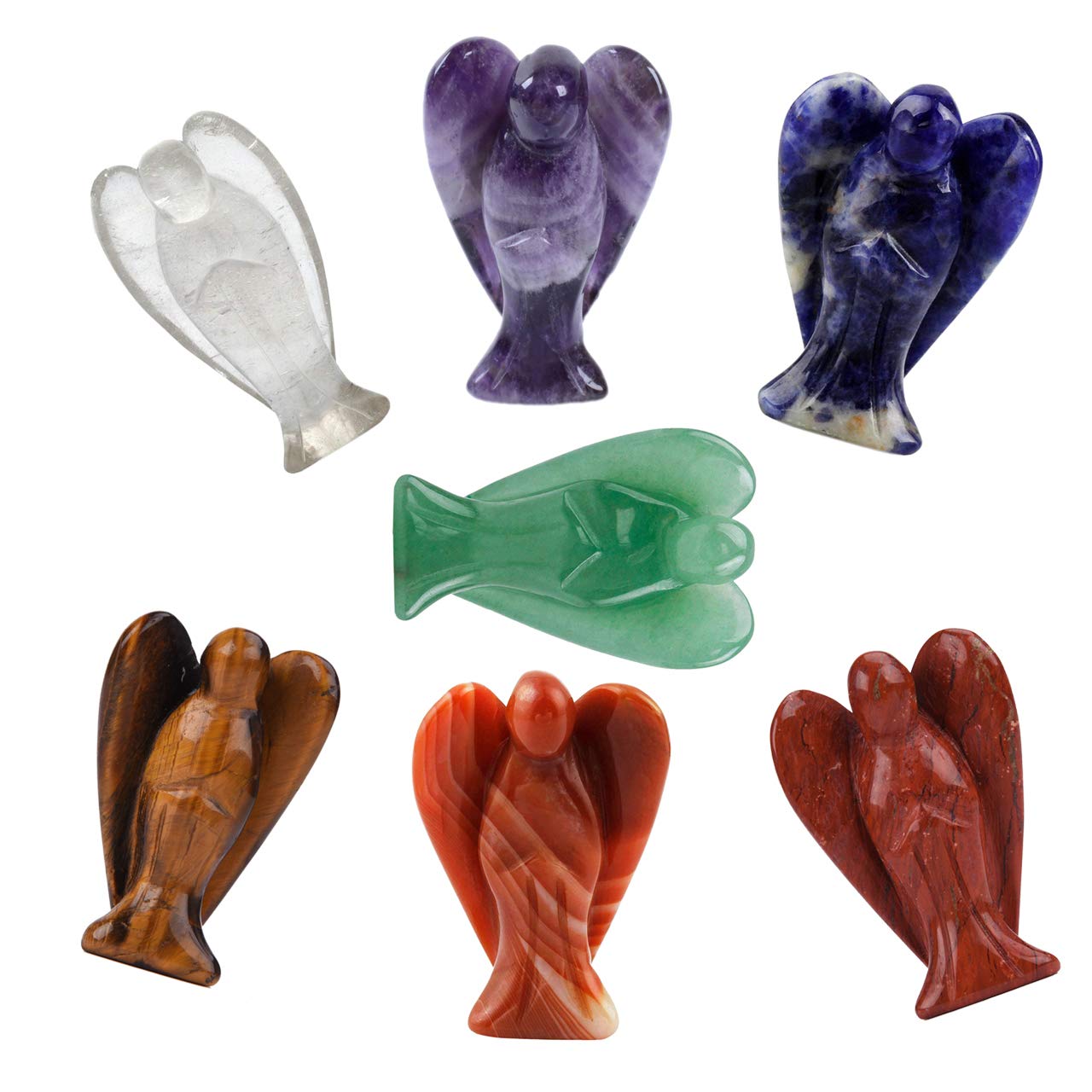 June&Ann Natural Stone Pocket Guardian Angel, 1.5 inch Healing Crystal Gemstone Carved Pocket Guardian Angel Figurines for Meditation Chakra Balancing Collection Valentine's Day Gift