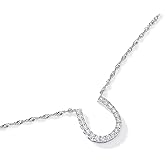 JTV Horseshoe Necklace for Women – 1.14 CTW Cubic Zirconia Pendant – Rhodium Over Sterling Silver – Dainty Faux Diamond Necklace – Elegant Wedding Jewelry or Gift – Good Luck Charm, (18")