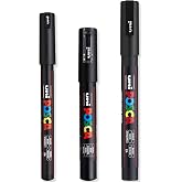 Posca - Ultra Fine to Fine Paint Marker Pens Set - PC-1MR, PC-1M, PC-3M - Black Ink - Pack of 3