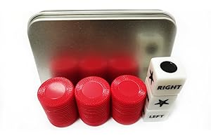 HONGKEIE Left Right Center dice Game Prime Set Bundle with 3 Dices + 45 Chips (Red)
