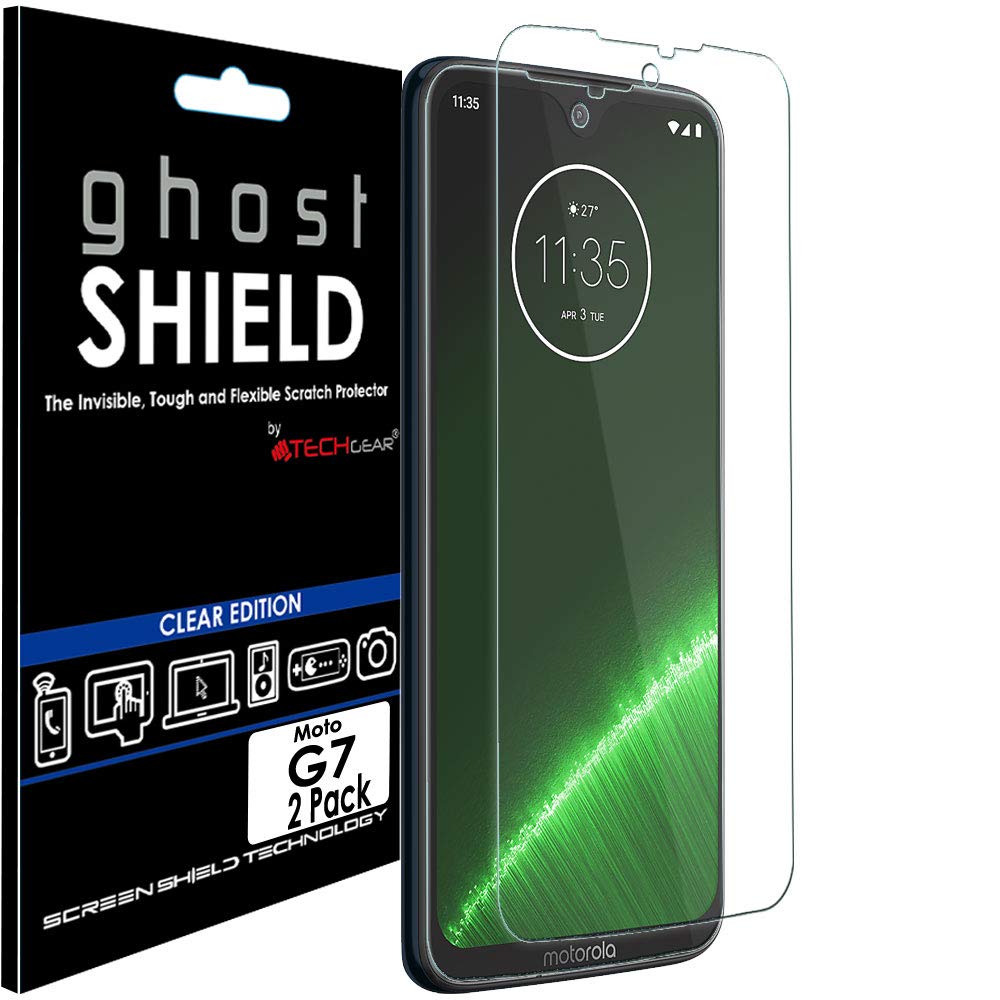 TECHGEAR [Pack of 2] Screen Protectors for Motorola Moto G7 [ghostSHIELD Edition] Genuine Reinforced TPU film Screen Protector Guard Covers with FULL Screen Coverage inc Curved Screen Area