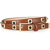 WOWOGO Studded Belt for Women Skinny Leather Belt Fashion Punk Thin Ladies Belt for Jeans Pants Dresses