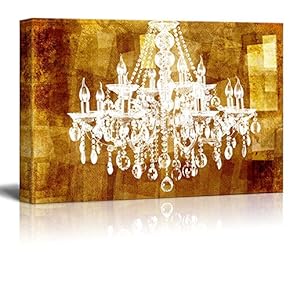 Canvas Wll Art - Crystal Chandelier on Vintage Golden Background - Giclee Print and Stretched Ready to Hang - 12"x18"