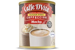 CAFFE D'VITA Caffe D’Vita Sugar Free Mocha Cappuccino Mix - Sugar Free Mocha Mix, Gluten Free, No Cholesterol, No Hydrogenated Oils, No Trans Fat, 99% Caffeine Free, Sugar Free Mocha Powder - 8.5 Oz Can