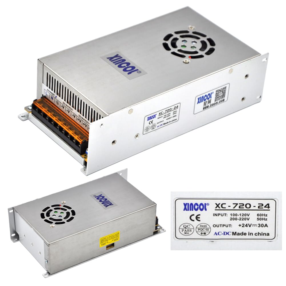 XINCOL AC To DC Converter AC110V/220V to DC24V 30A 720W Switching Power Supply Transformer Regulated for LED Strip light,CCTV,Camera,Computer Project etc