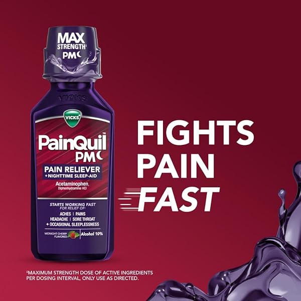 VICKS PAINQUIL PAIN RELIEF ACETAMINOPHEN 1000MG MAX STRENGTH ADULT PAIN RELIEVER LIQUID 12OZ, BACKACHE HEADACHE RELIEF, 1 NIGHTTIME PAIN RELIEVER + SLEEP AID