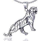 Xusamss Punk Stainless Steel Animal Tiger Pendant Necklace,24inches Square Box Chain