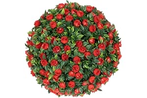 KFBVDR Foliage Plant Sphere Round Artificial Topiary Ball Garden Spheres Decorative Faux Boxwood Decorative Balls for Garden, Indoor and Outdoor Decor (Red,15.35inch/39cm)