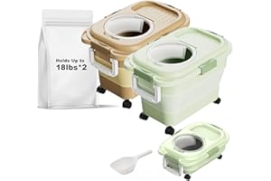 SEWIU Dog Food Storage Container 2PCS*18LB,Collapsible Dog Food Container with Travel Silicone Bowl and Scoop for Dog/Cat/Bird Food,Keep Dry Food Fresh,Easy to Move.(Green+Brown)