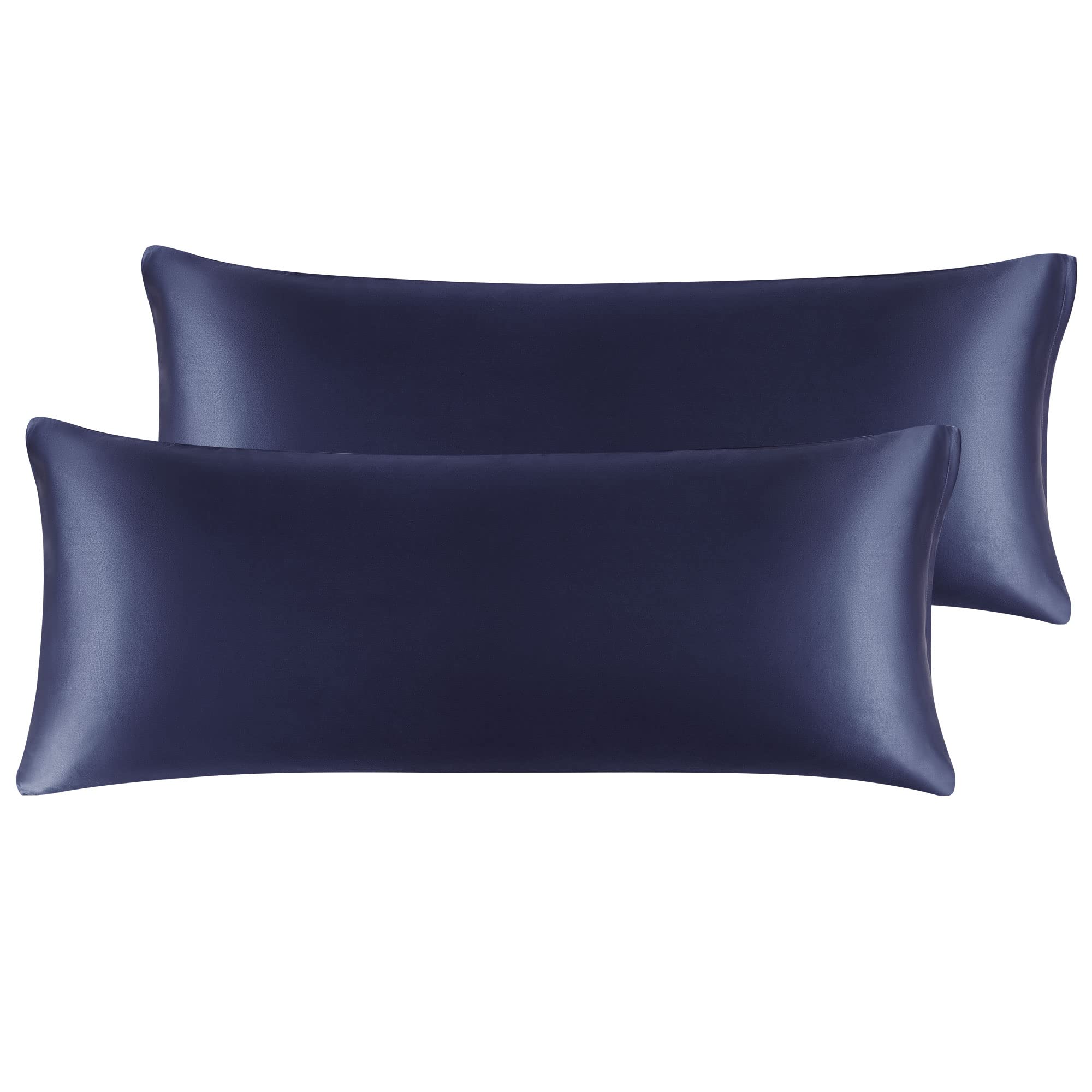 PiccoCasa Satin Body Pillowcases for Hair and Skin, 2 Pack Luxury Silky Pillow Cover Smooth Long Satin Pillow Cases with Zipper Closure Navy 20"x48"