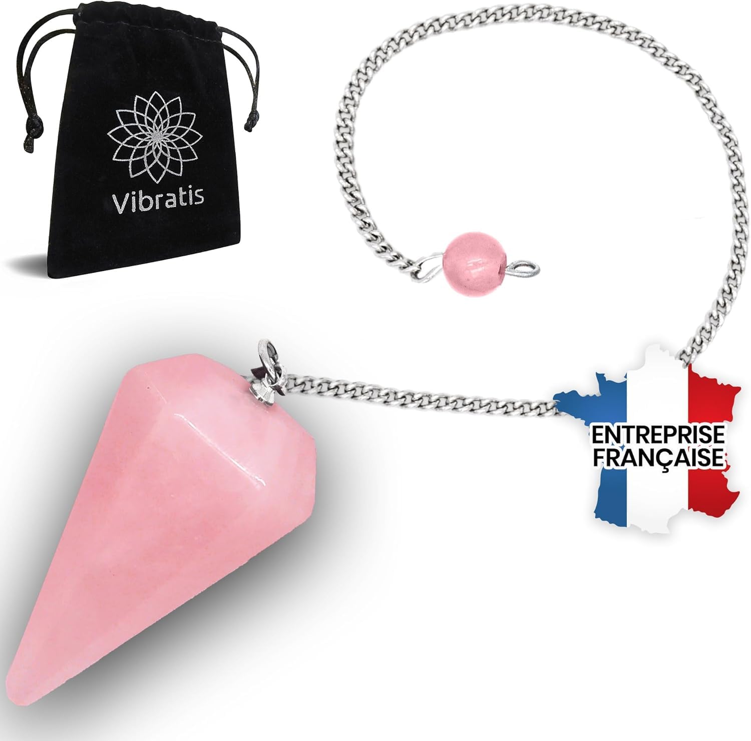Vibratis Rose Quartz Rose Quartz Cone-Shaped Divinatory Pendulum - Rose Quartz Stone Pendulum [Satisfied or Refunded]