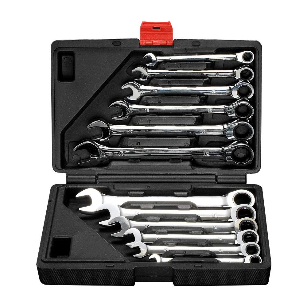 FLZOSPER 12pc.Ratcheting Wrench Set，8-19mm Metric CR-V Quick Access Spanner with Portable Toolbox (12PC. Ratchet Wrench)