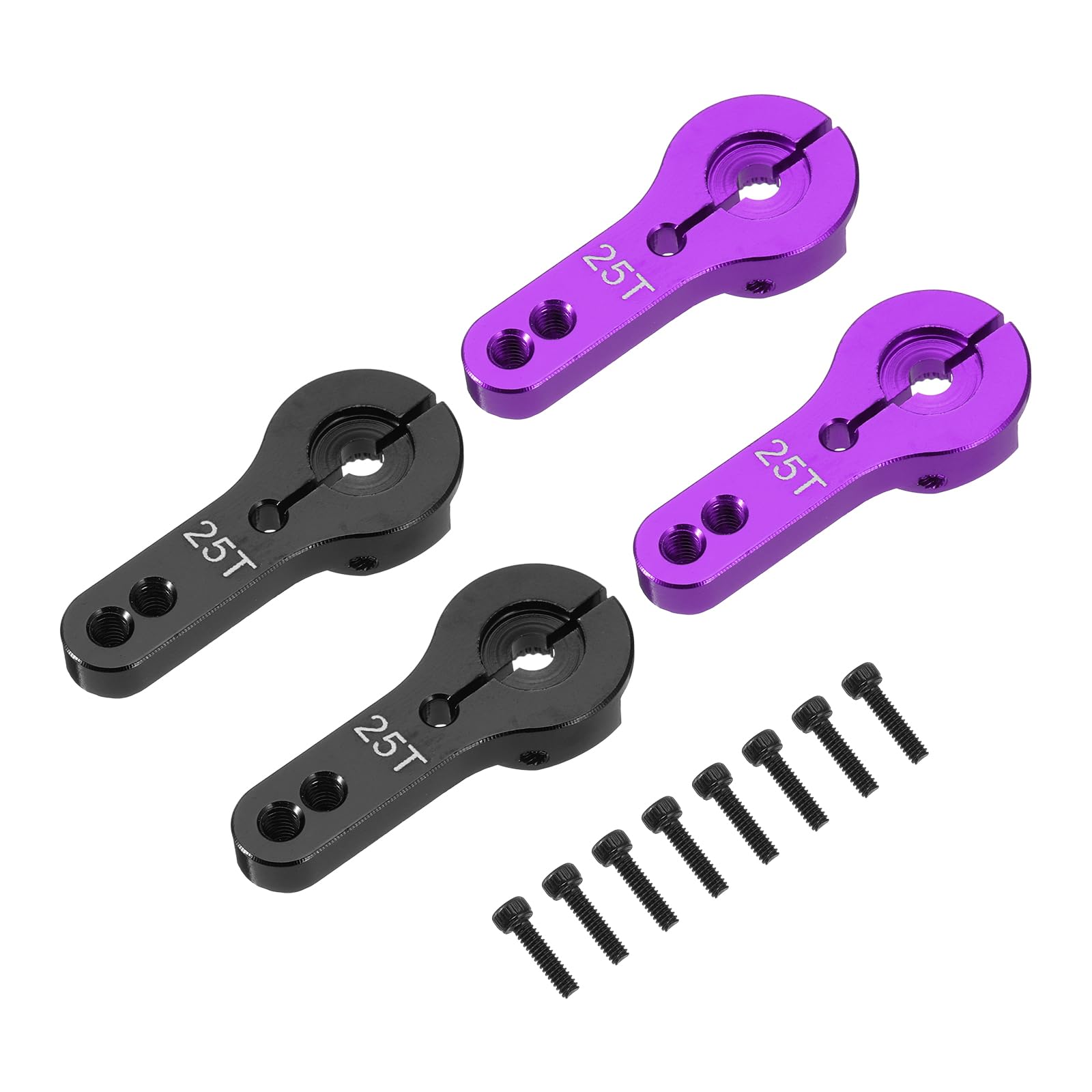 sourcing map 4 Pcs Aluminum Alloy 25T Steering Servo Arm Horn for DIY RC Car/Boat/Airplane Boat Accessories, Black/Purple