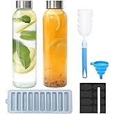 Brajttt Glass Juice Bottle with Lids,16oz Juicing Bottles Reusable, Clear Glass Water Bottles 16 oz with Stainless Steel Airtight Cap,Juice Beverage Container, Leak Proof,Set of 2