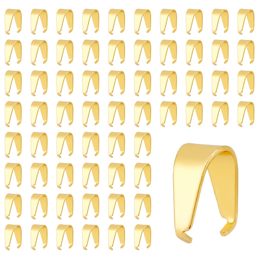 DICOSMETIC 100pcs 201 Stainless Steel Pendant Snap on Bails Real 18K Gold Plated Pinch Bails Small Pendant Bails for Neckalace Pendant Bracelet Jewelry Making,7mm Wide — image 1