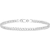 IEFWELL S925 Sterling Silver 14K Real Gold Plated Bracelet 4mm Diamond-Cut Cuban Link 6.5 7 7.5 8 8.5 9 Inches for Men Women Valentines Day Jewelry Gift