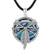 Twoowl Native American Jewelry 925 Sterling Silver Feather Pendant Bow Arrow Necklace Abalone Shell Necklace Indigenous Jewelry Indian Gifts for Women Men Birthday