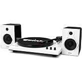 Gemini Bluetooth Turntable with Built-in Speakers, White (TT-900BW) | Bluetooth turntable with built-in speakers - 3-speed, ceramic cartridge - RCA output - easy setup