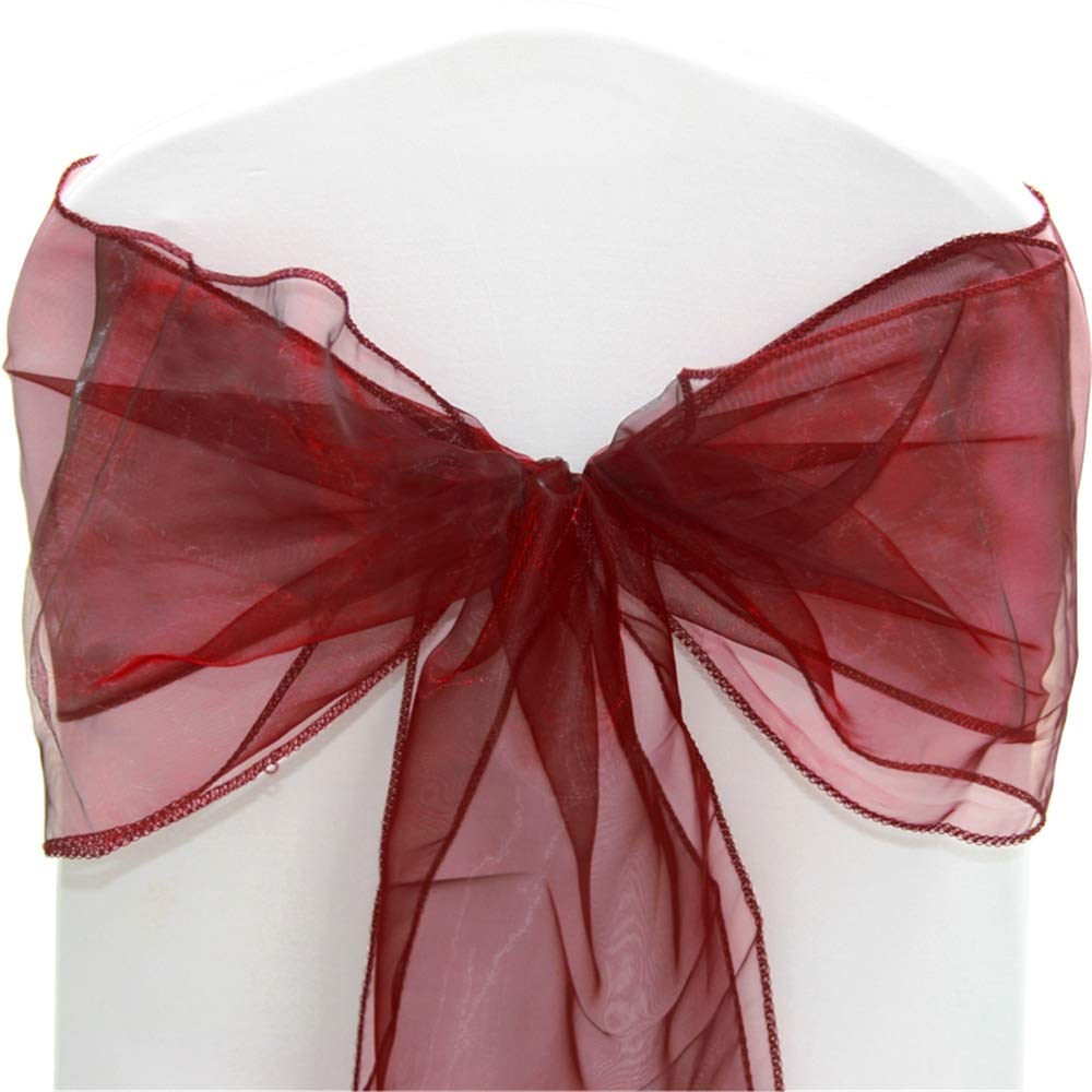 Time to Sparkle Pack of 50 Organza Sashes 22x280cm/9x110inch Wider Sash Fuller Bows Chair Cover Bows Sash for Wedding Party Birthday Decoration - Garnet